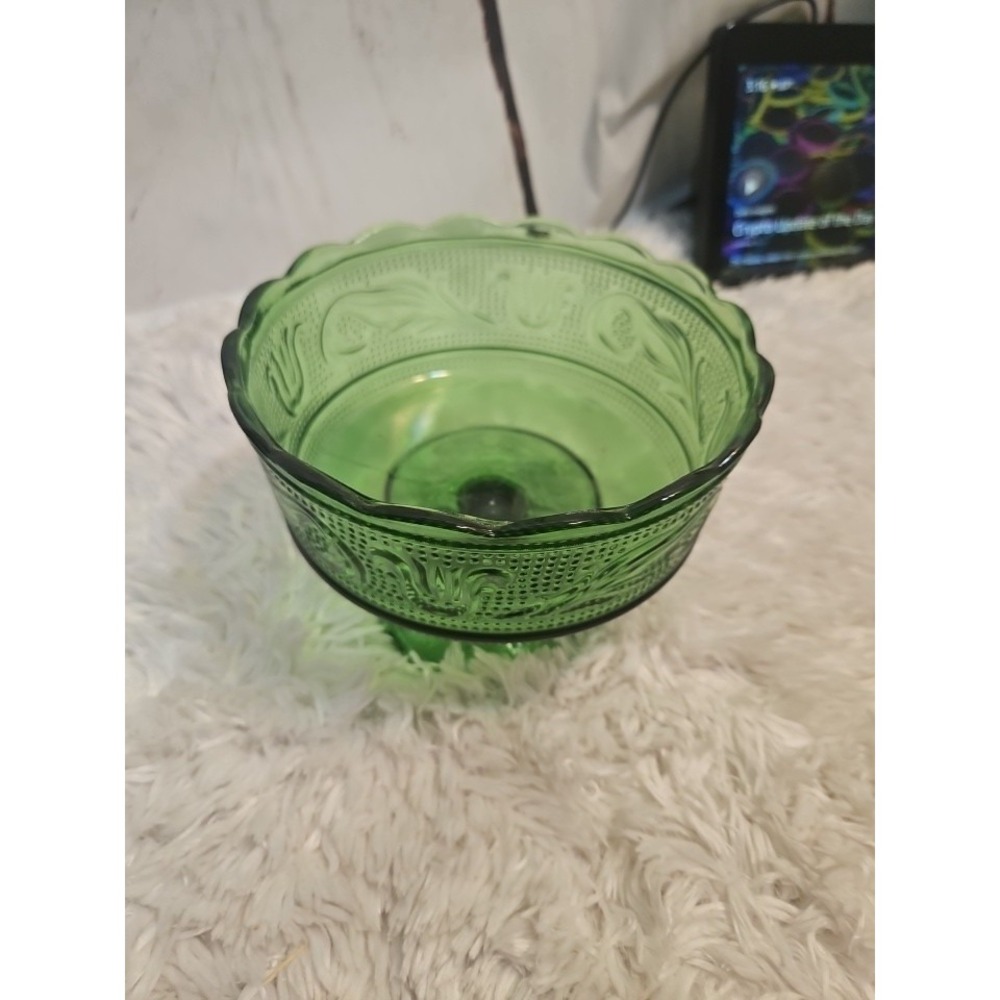 Vintage E.O. Brody Co. Green Glass Compote‎ Candy Dish Cleveland Ohio Mint Cond.